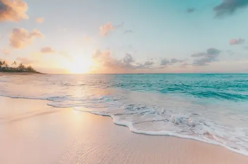 Turquoise beach at sunset